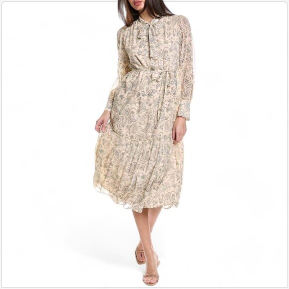 Joie Roussel Midi Silk Dress Paisley Floral Bleached Sand Pattern NWT New S - Picture 2 of 7